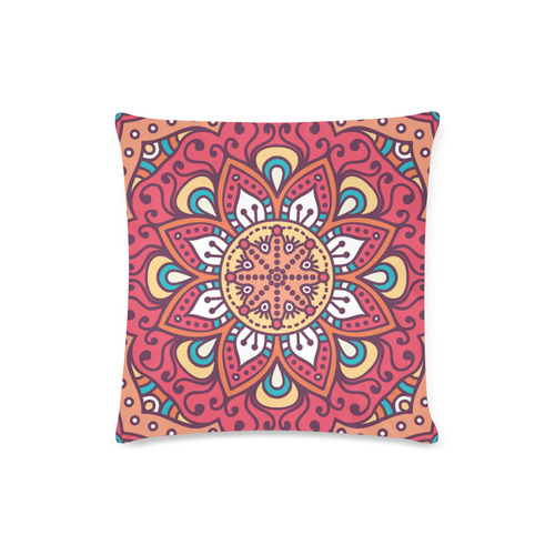 Red Bohemian Mandala Design Custom Zippered Pillow Case 16"x16" (one side)