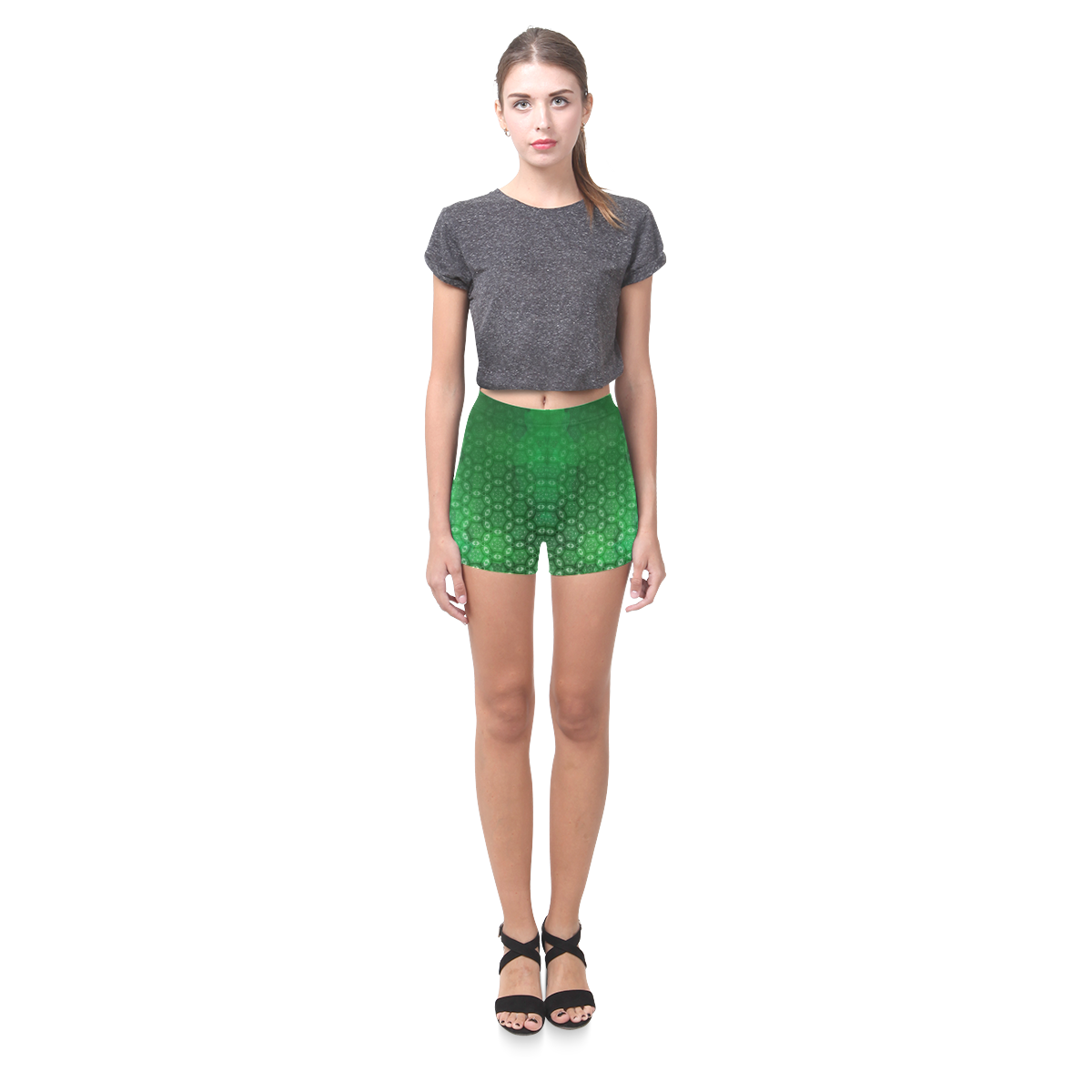 Ombre Green Abstract Forest Briseis Skinny Shorts (Model L04)