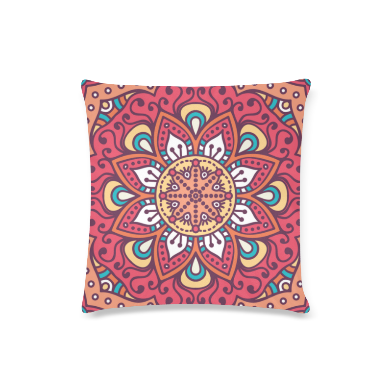 Red Bohemian Mandala Design Custom Zippered Pillow Case 16"x16"(Twin Sides)