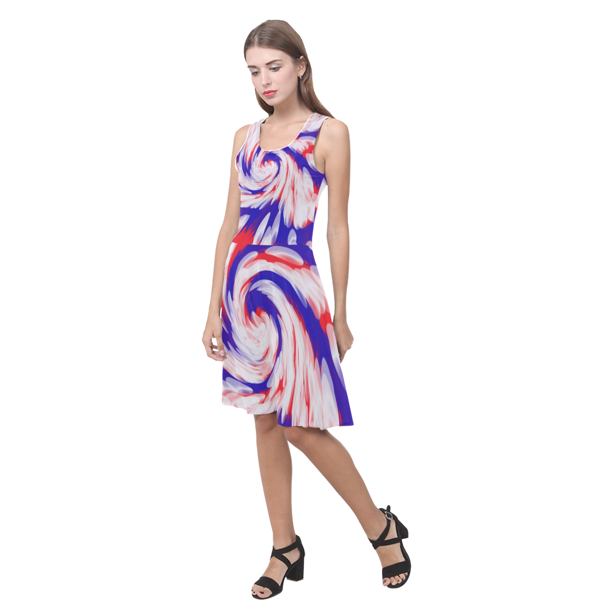 Red White Blue USA Patriotic Abstract Atalanta Casual Sundress(Model D04)