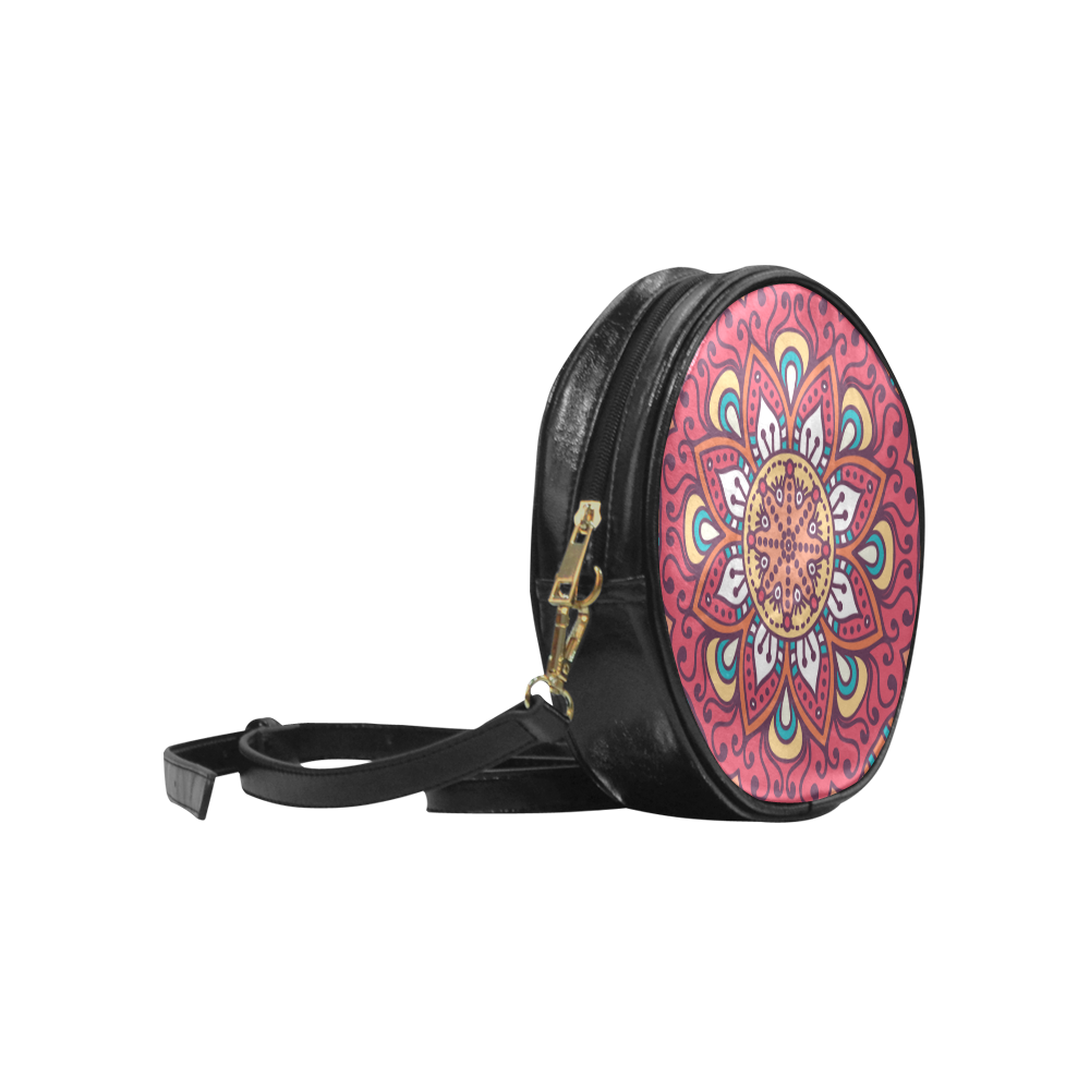Red Bohemian Mandala Design Round Sling Bag (Model 1647)