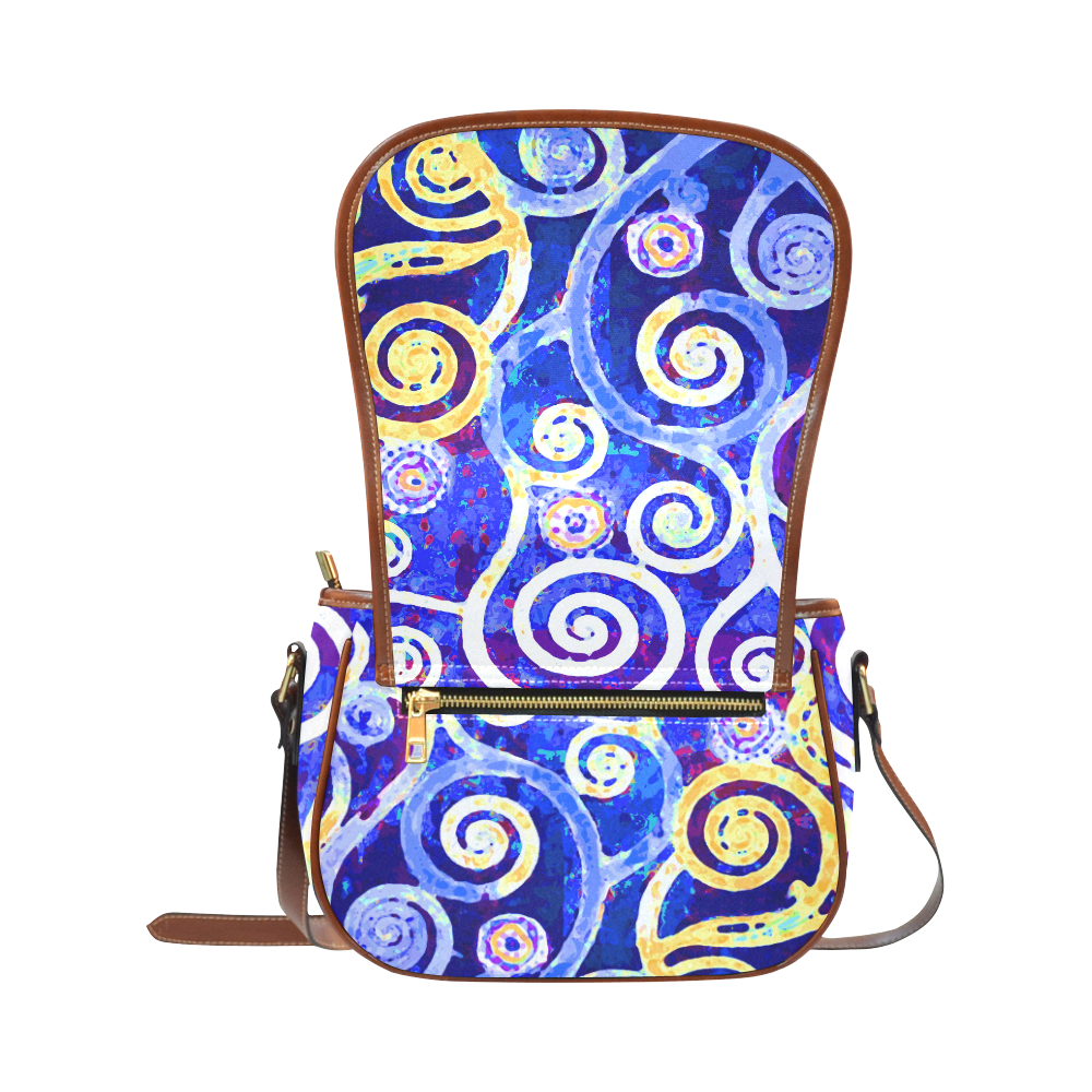 Blue Gold Modern Abstract Tree Nature Saddle Bag/Small (Model 1649) Full Customization