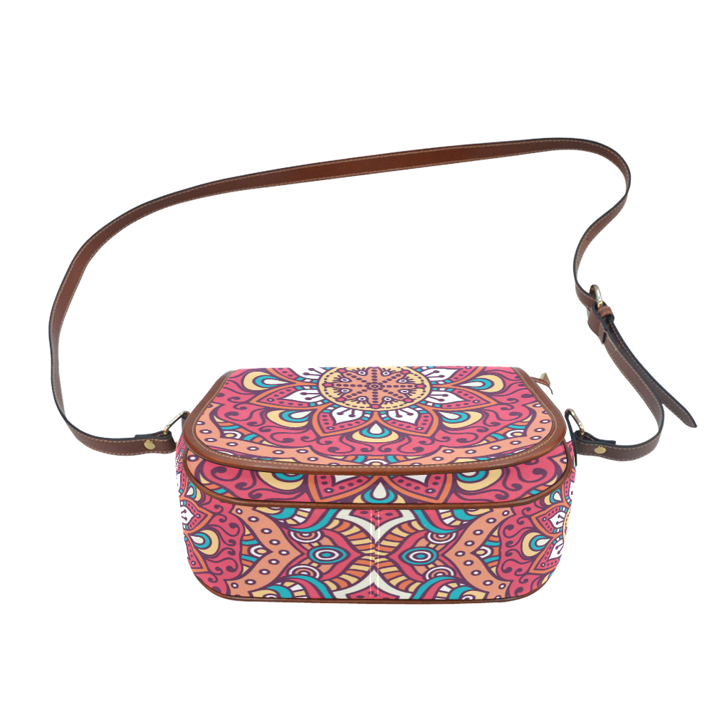 Red Bohemian Mandala Design Saddle Bag/Small (Model 1649) Full Customization