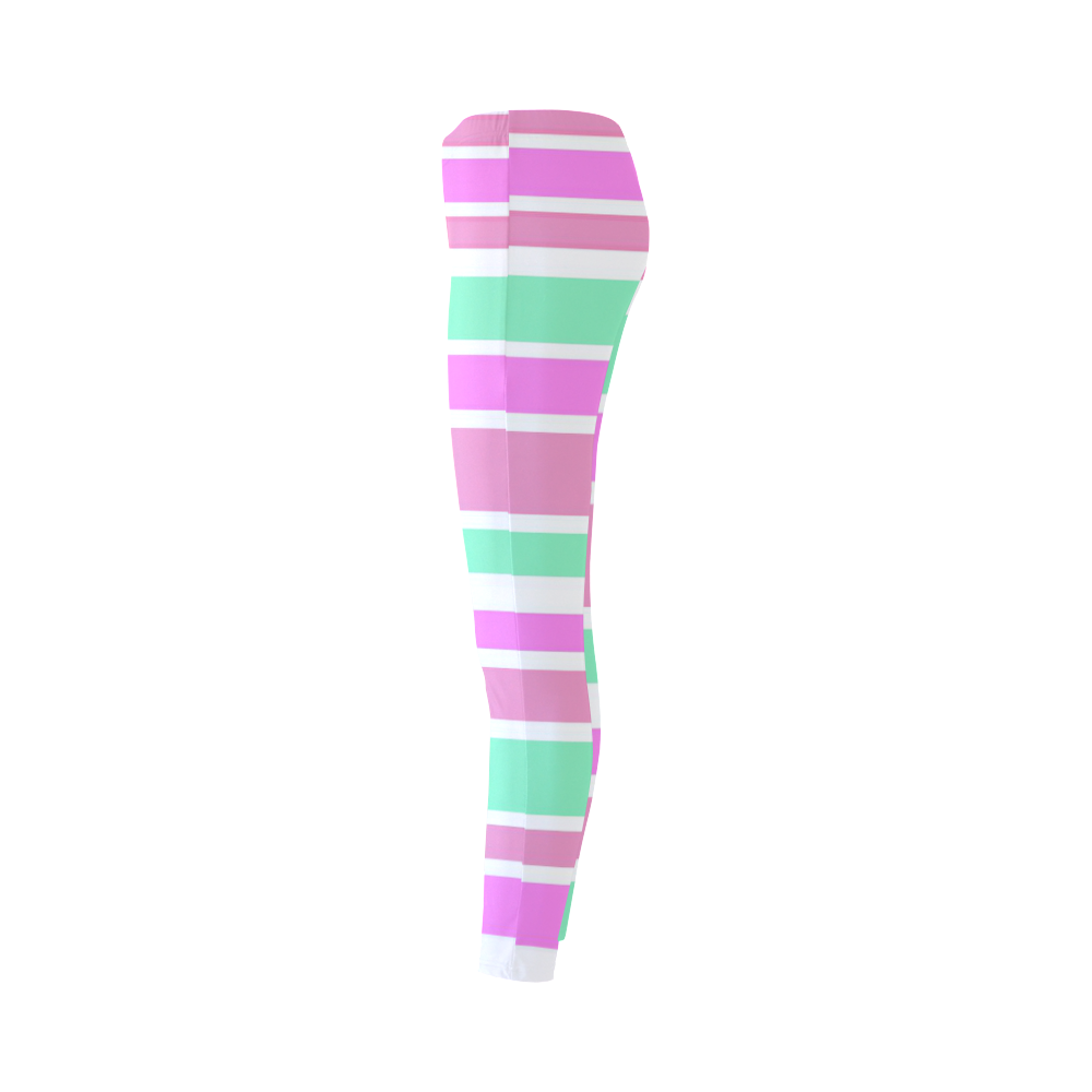 Pink Green Stripes Pattern Cassandra Women's Leggings (Model L01)