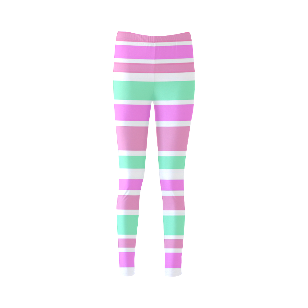 Pink Green Stripes Pattern Cassandra Women's Leggings (Model L01)