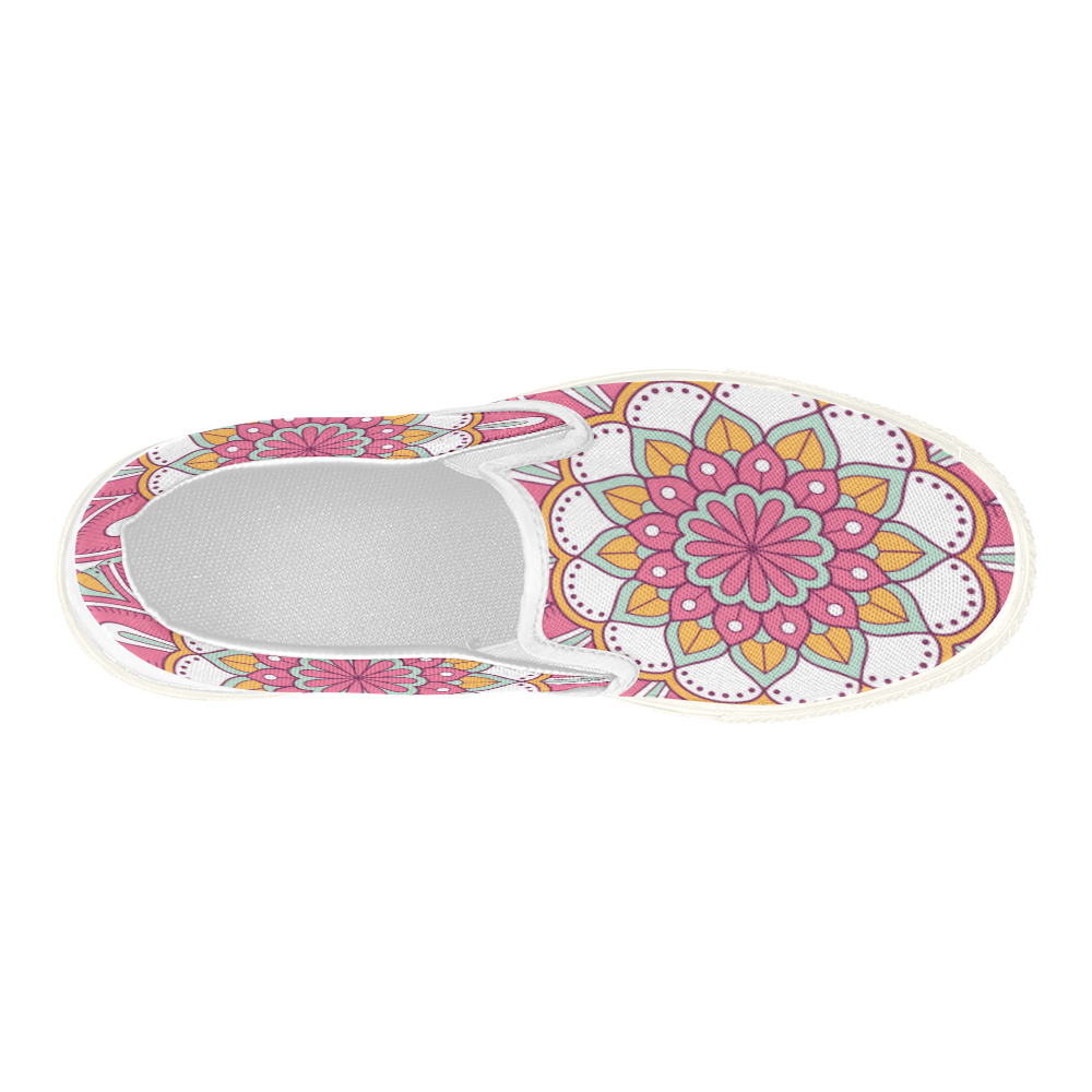 Pink Bohemian Mandala Design Women's Slip-on Canvas Shoes (Model 019)