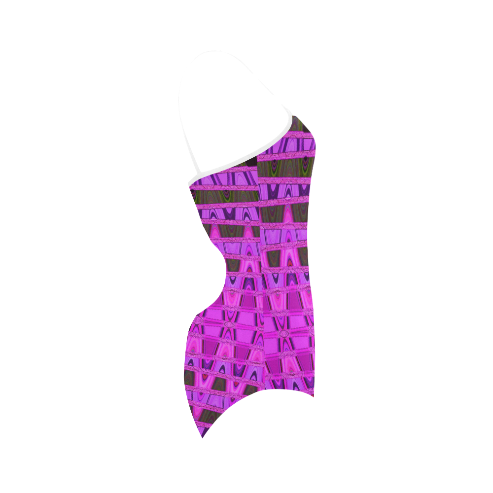 Bright Pink Black Abstract Pattern Strap Swimsuit ( Model S05)