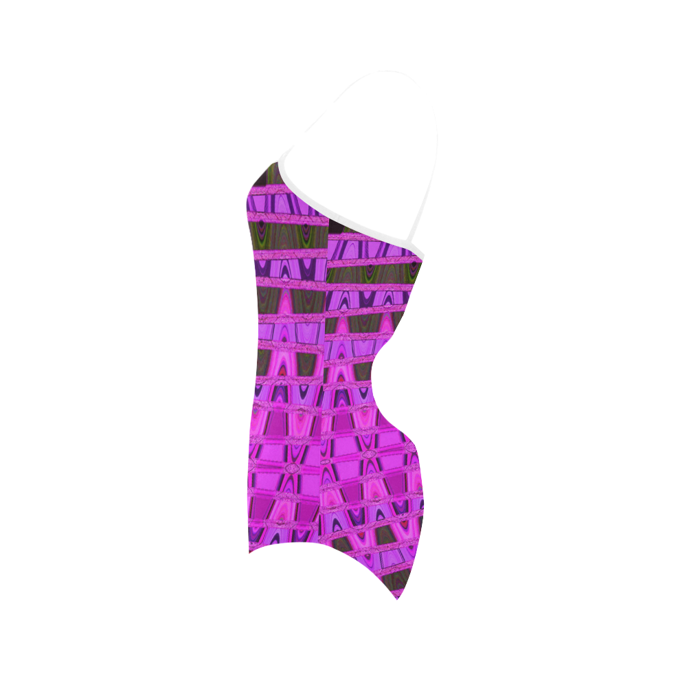 Bright Pink Black Abstract Pattern Strap Swimsuit ( Model S05)