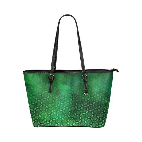 Ombre Green Abstract Forest Leather Tote Bag/Small (Model 1651)