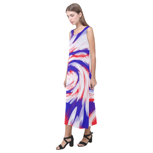 Red White Blue USA Patriotic Abstract Phaedra Sleeveless Open Fork Long Dress (Model D08)