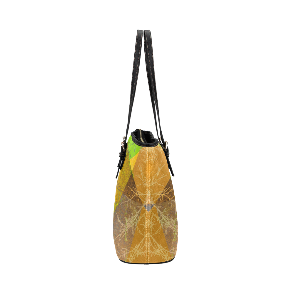 Graphical Trees and Triangles, Yellow_P24-3B-Design-15_ Leather Tote Bag/Small (Model 1651)