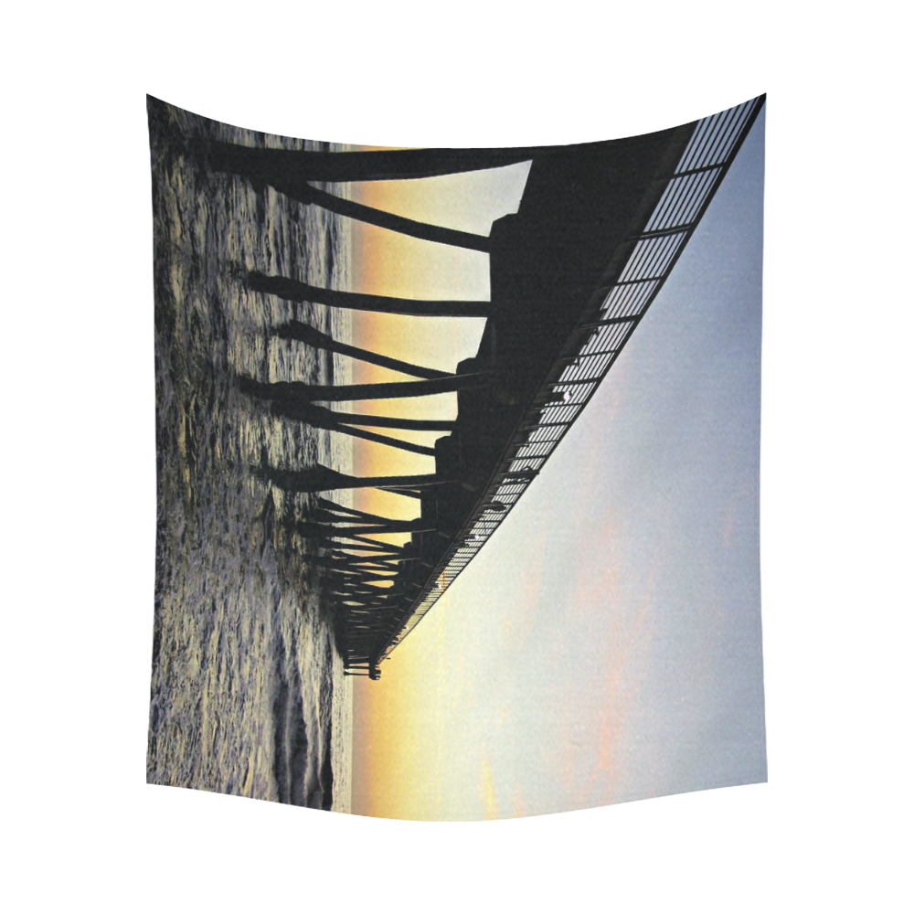 meet at the pier, yellow sunset Cotton Linen Wall Tapestry 60"x 51"