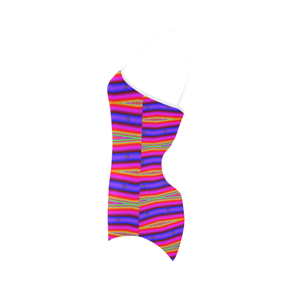 Bright Pink Purple Stripe Abstract Strap Swimsuit ( Model S05)