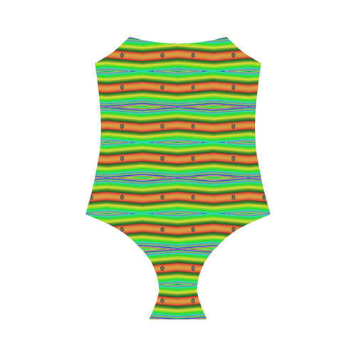 Bright Green Orange Stripes Pattern Abstract Strap Swimsuit ( Model S05)
