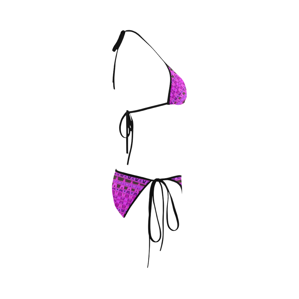 Bright Pink Black Abstract Pattern Custom Bikini Swimsuit