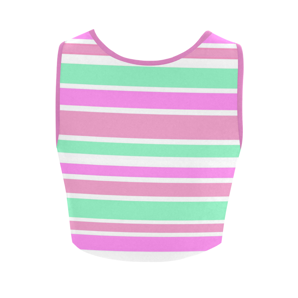 Pink Green Stripes Pattern Women's Crop Top (Model T42)