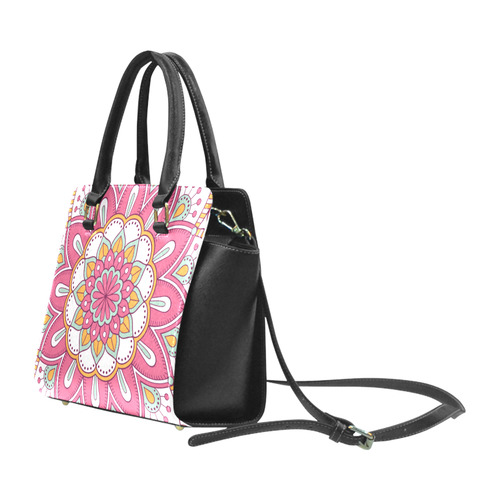 Pink Bohemian Mandala Design Rivet Shoulder Handbag (Model 1645)