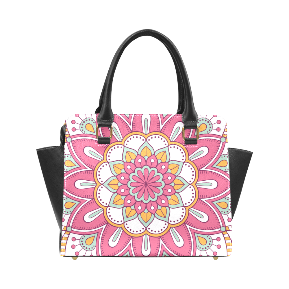 Pink Bohemian Mandala Design Rivet Shoulder Handbag (Model 1645)
