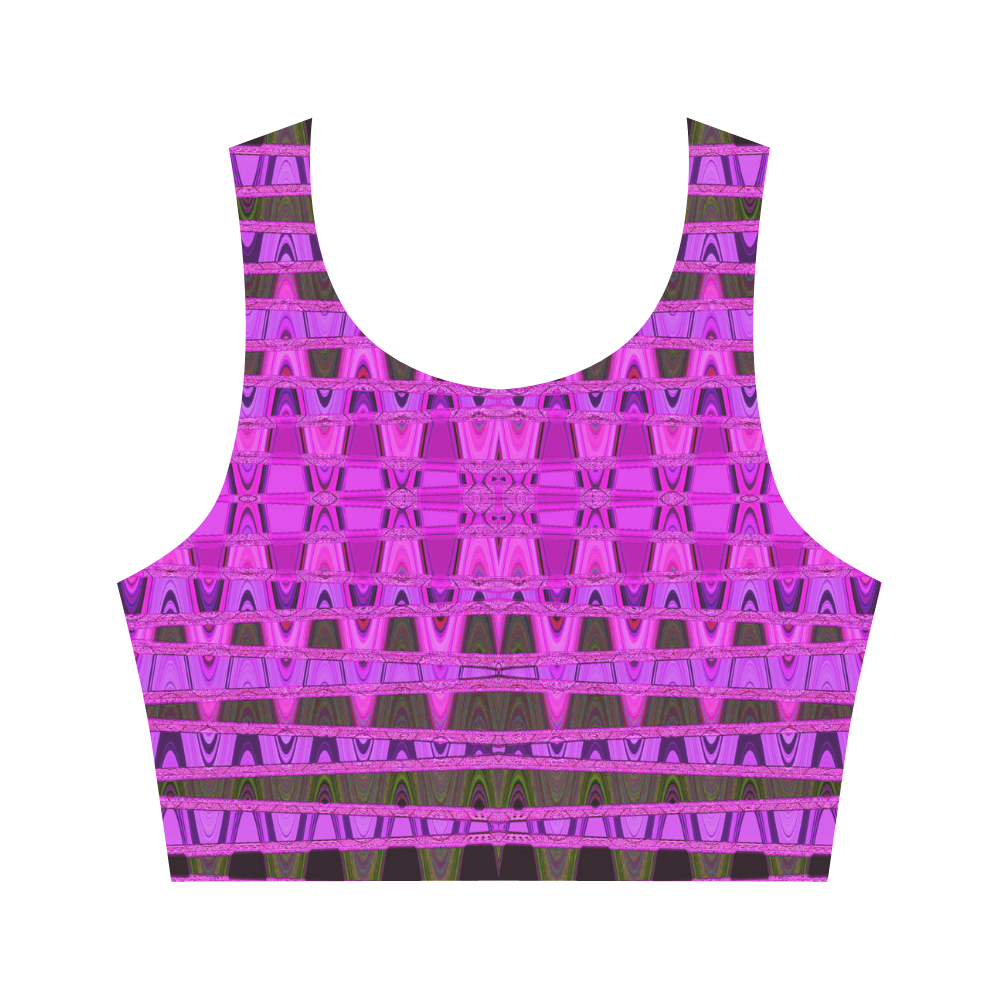 Bright Pink Black Abstract Pattern Women's Crop Top (Model T42)