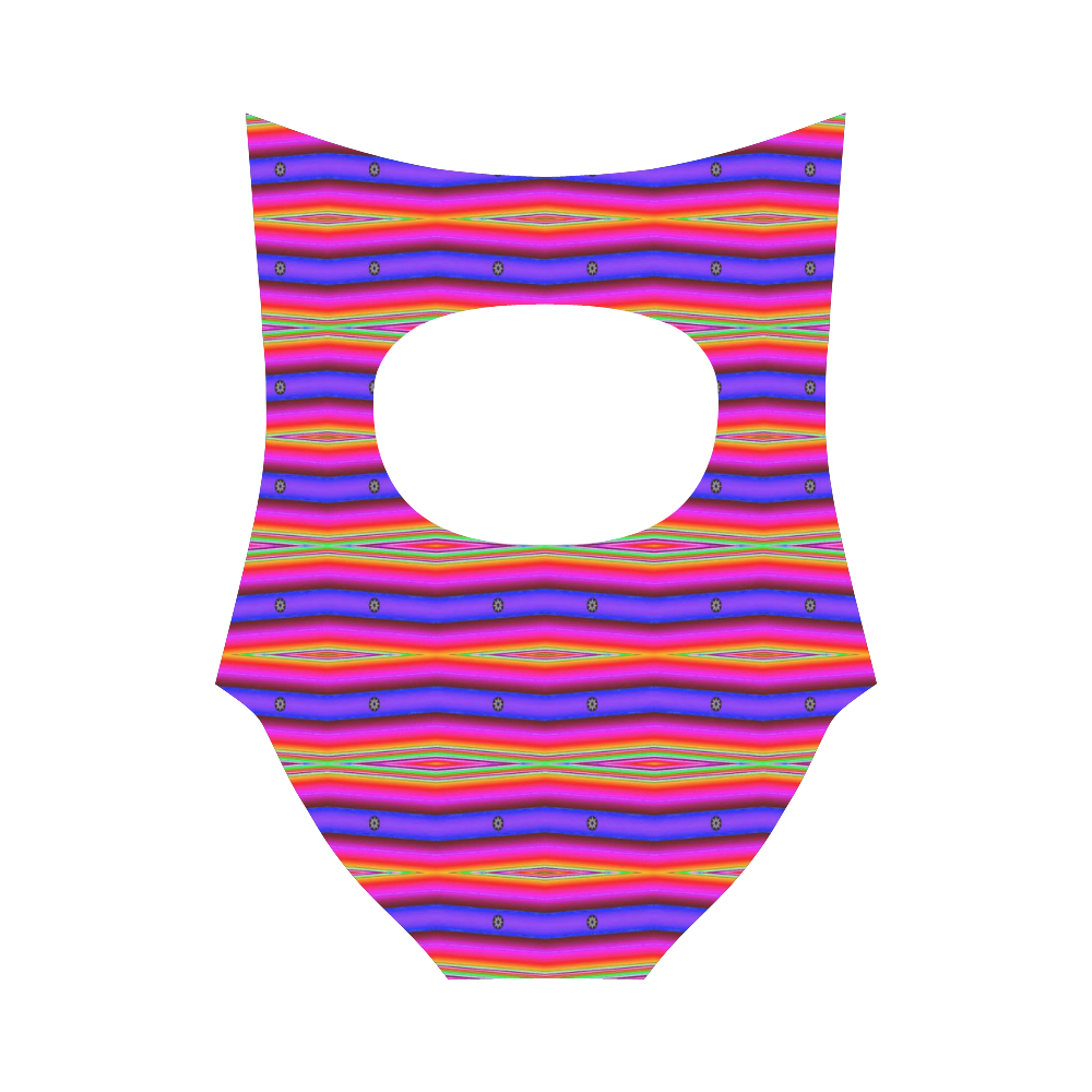 Bright Pink Purple Stripe Abstract Strap Swimsuit ( Model S05)