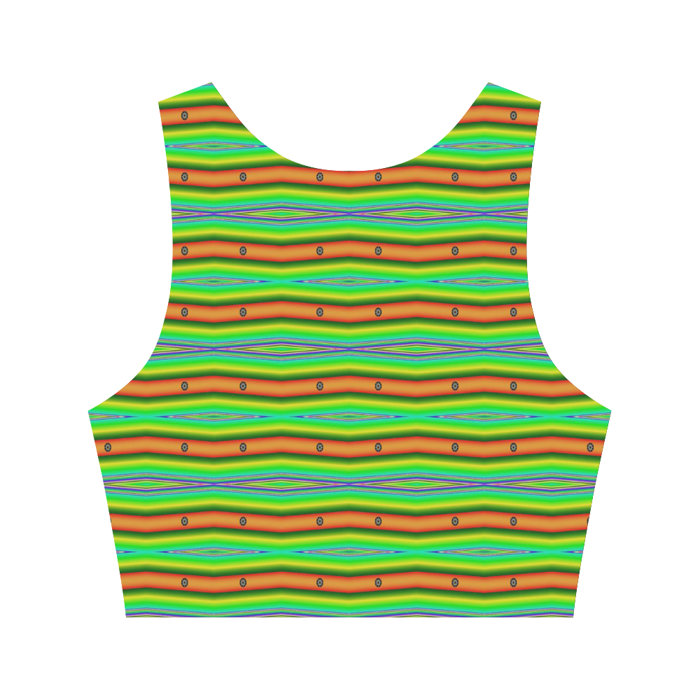 Bright Green Orange Stripes Pattern Abstract Women's Crop Top (Model T42)