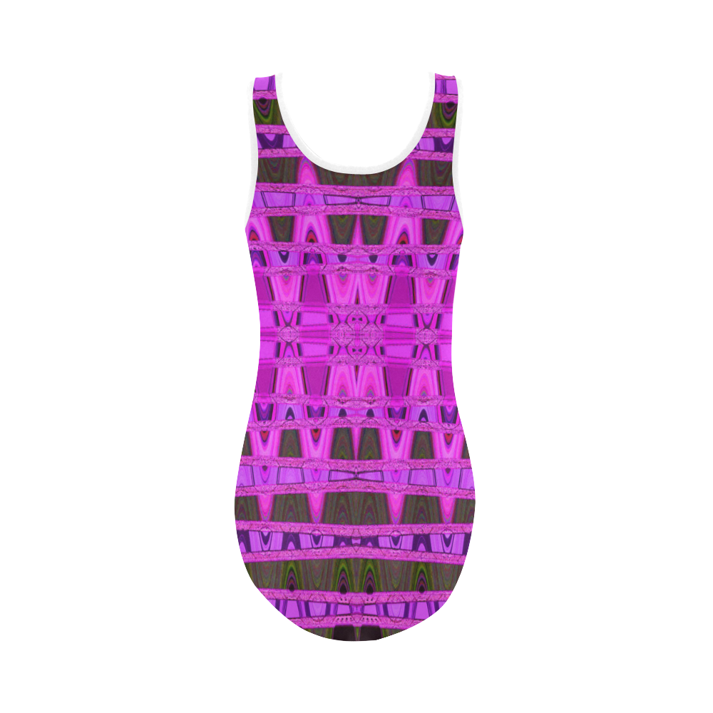 Bright Pink Black Abstract Pattern Vest One Piece Swimsuit (Model S04)