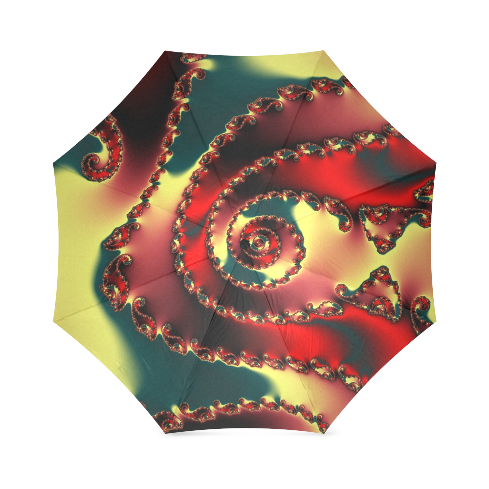 fractal green yellow black red spiral pattern beautiful colors Foldable Umbrella (Model U01)