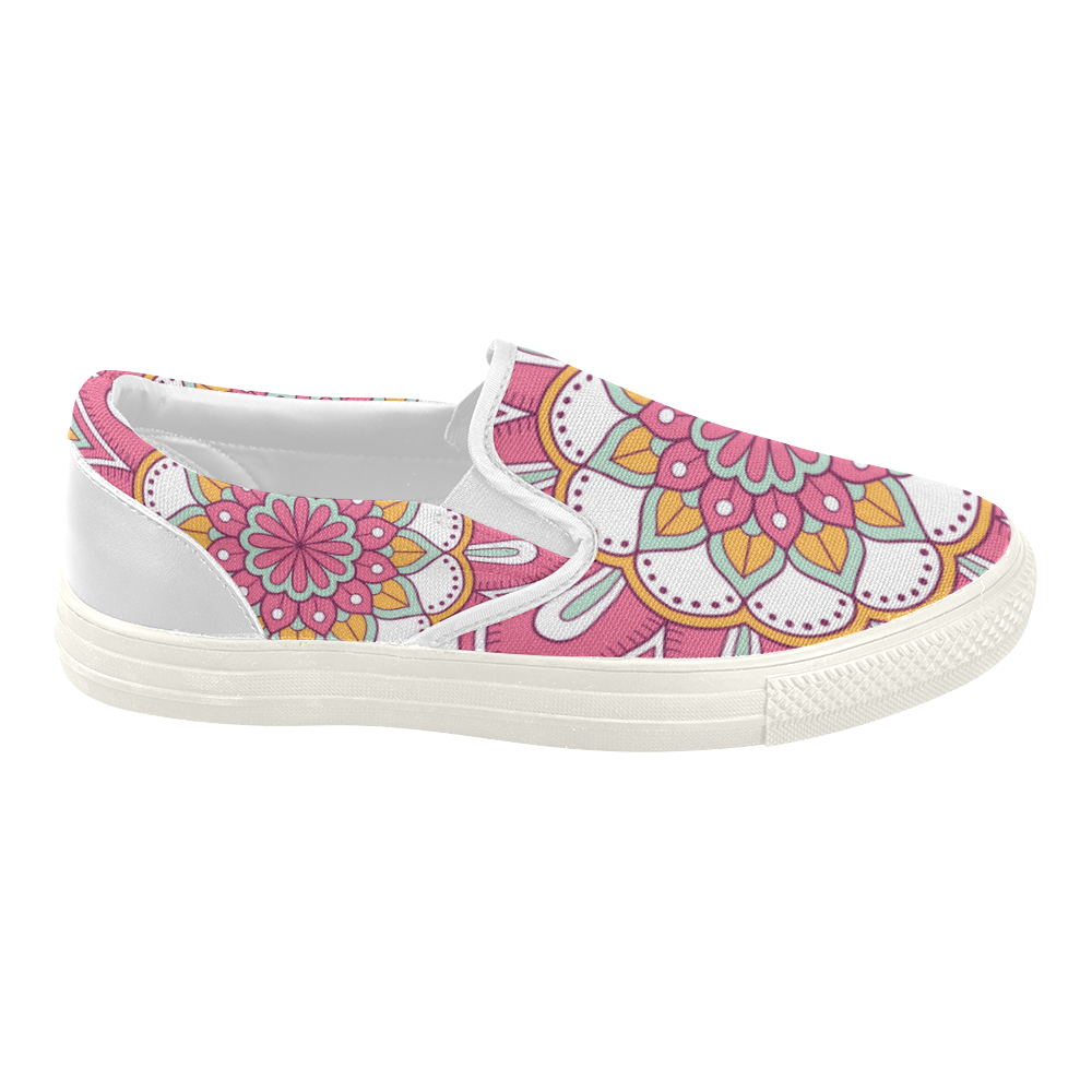 Pink Bohemian Mandala Design Women's Slip-on Canvas Shoes (Model 019)