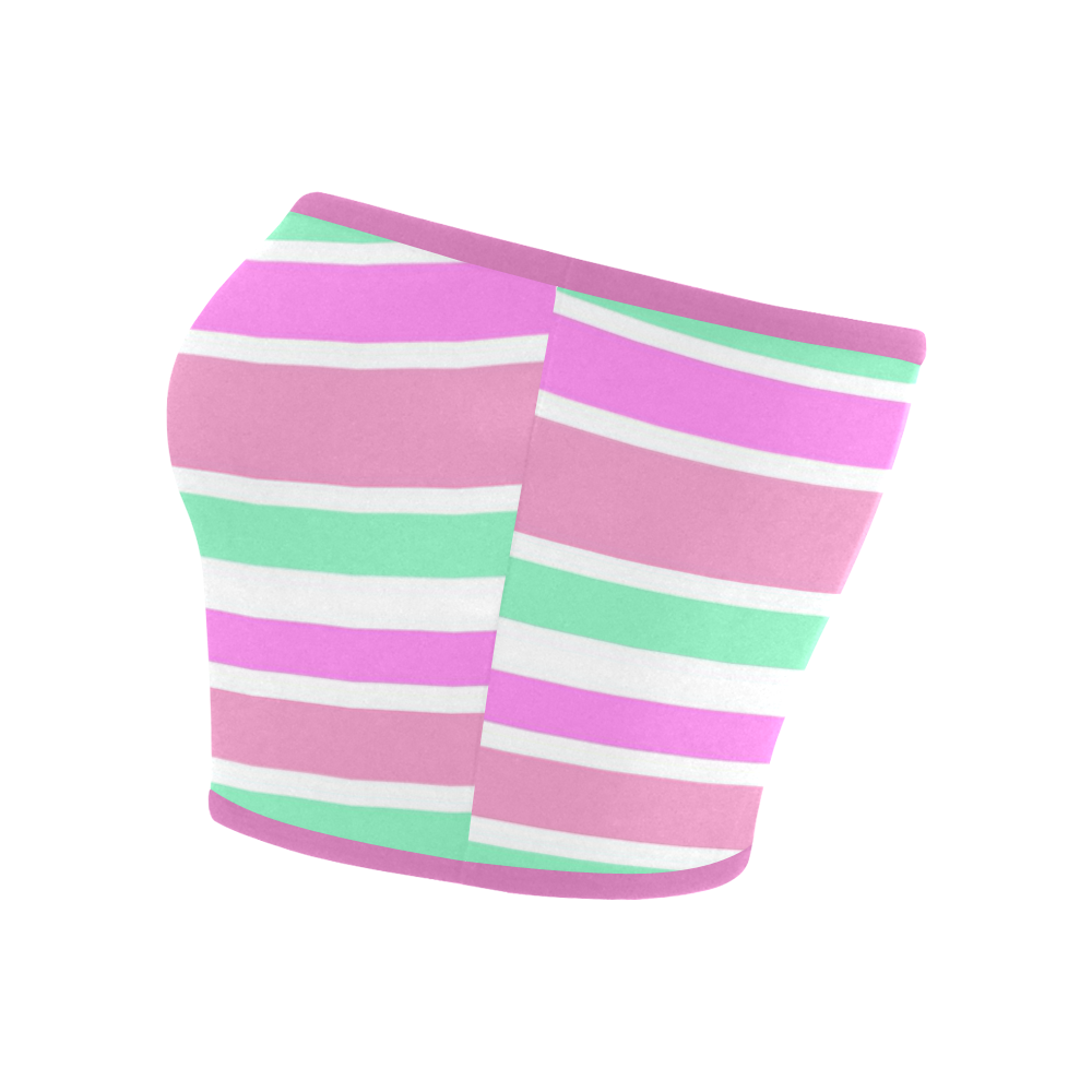 Pink Green Stripes Pattern Bandeau Top