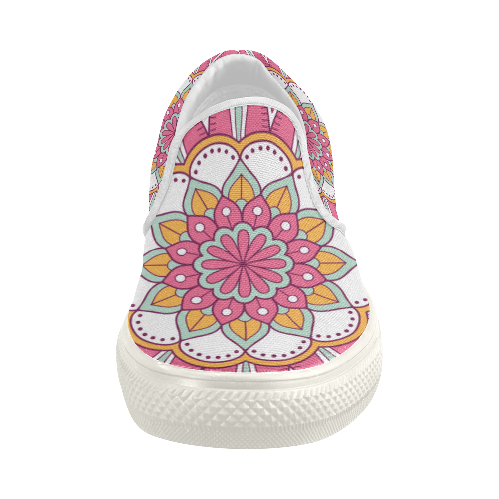 Pink Bohemian Mandala Design Women's Slip-on Canvas Shoes (Model 019)