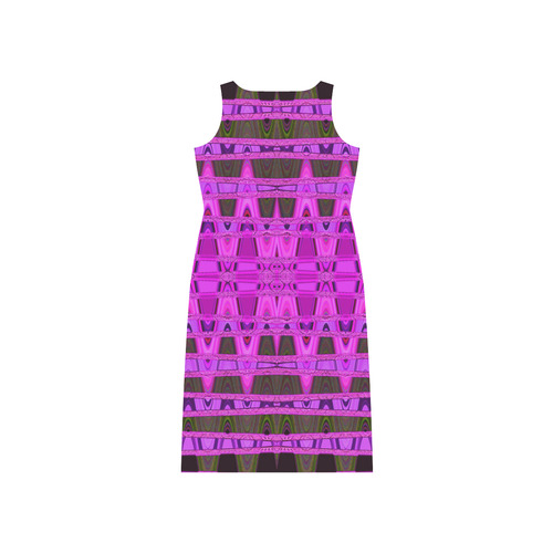 Bright Pink Black Abstract Pattern Phaedra Sleeveless Open Fork Long Dress (Model D08)