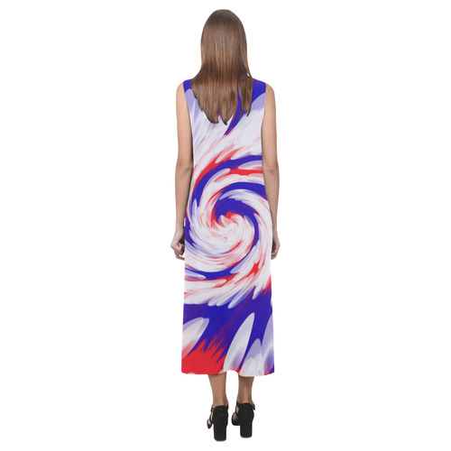 Red White Blue USA Patriotic Abstract Phaedra Sleeveless Open Fork Long Dress (Model D08)