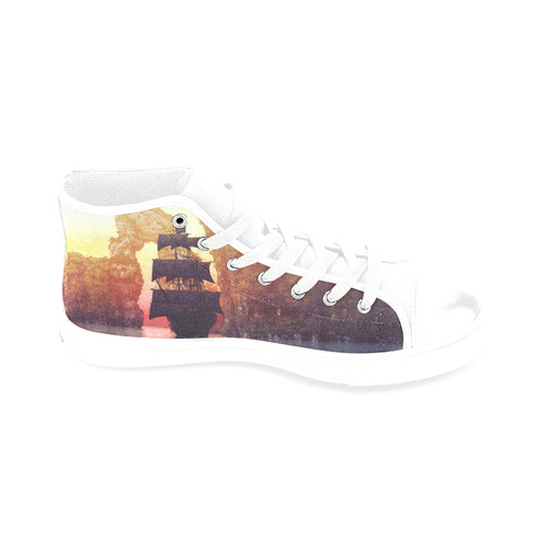 5 A pirate ship off an island at a sunset Men’s Classic High Top Canvas Shoes /Large Size (Model 017)