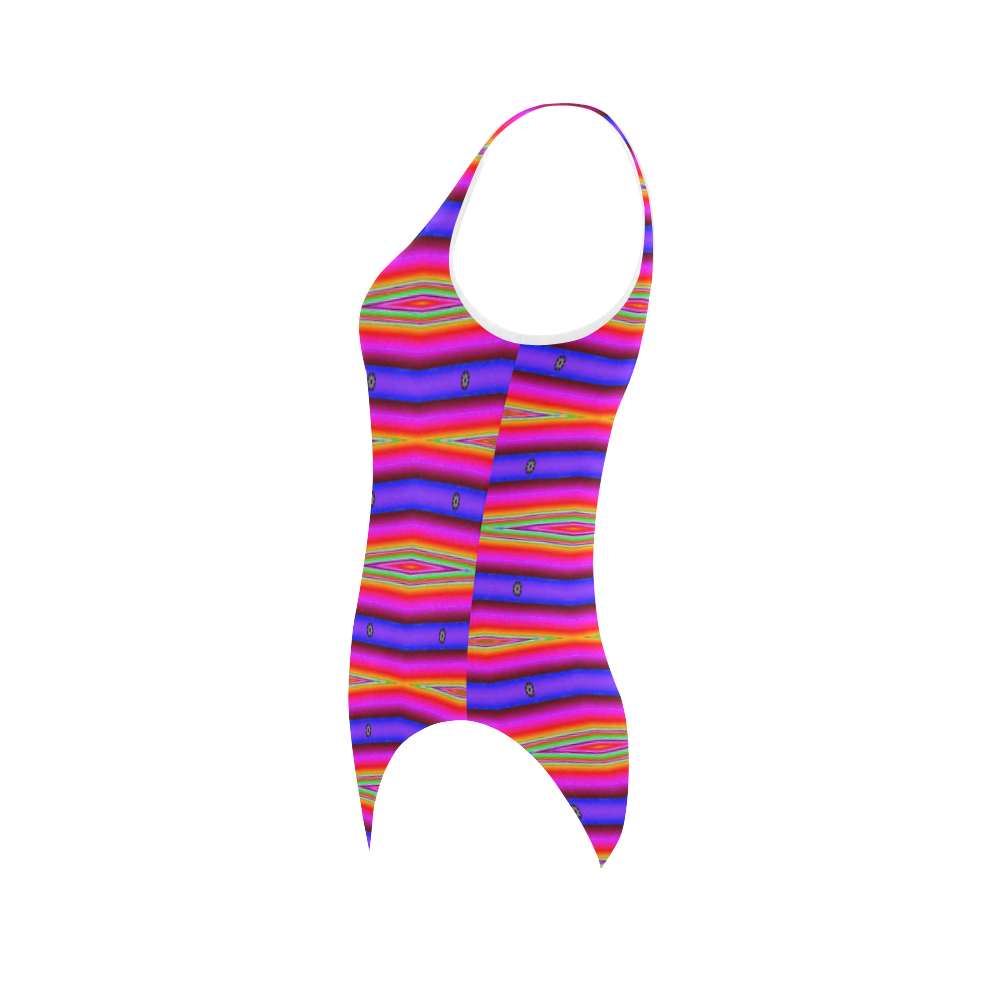 Bright Pink Purple Stripe Abstract Vest One Piece Swimsuit (Model S04)
