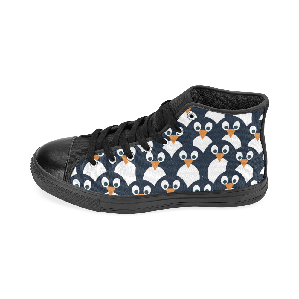 Penguin Pattern Men’s Classic High Top Canvas Shoes /Large Size (Model 017)