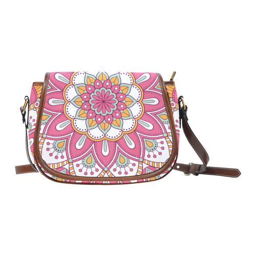 Pink Bohemian Mandala Design Saddle Bag/Small (Model 1649) Full Customization