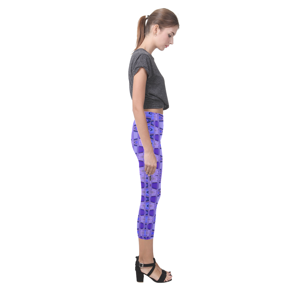 Blue Black Abstract Pattern Capri Legging (Model L02)