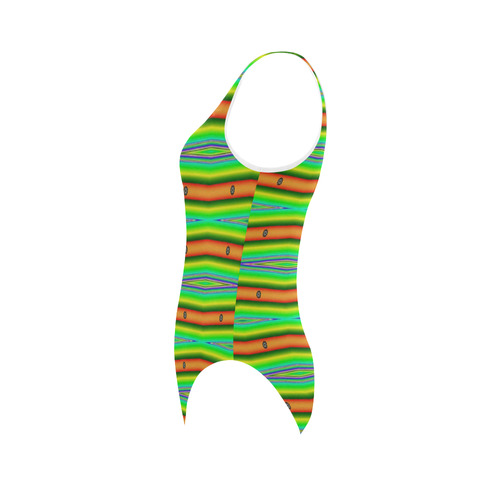 Bright Green Orange Stripes Pattern Abstract Vest One Piece Swimsuit (Model S04)
