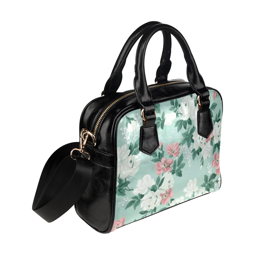 Vintage Pink Aqua Floral Wallpaper Pattern Shoulder Handbag (Model 1634)