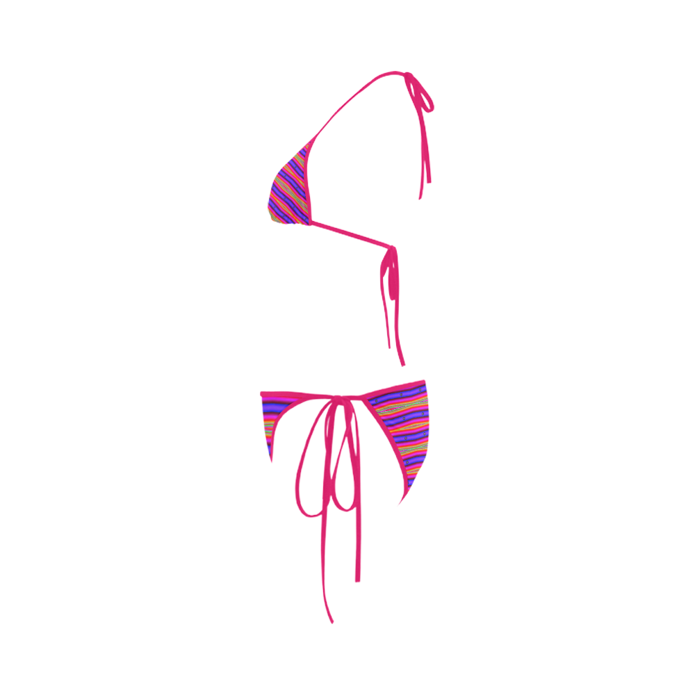 Bright Pink Purple Stripe Abstract Custom Bikini Swimsuit