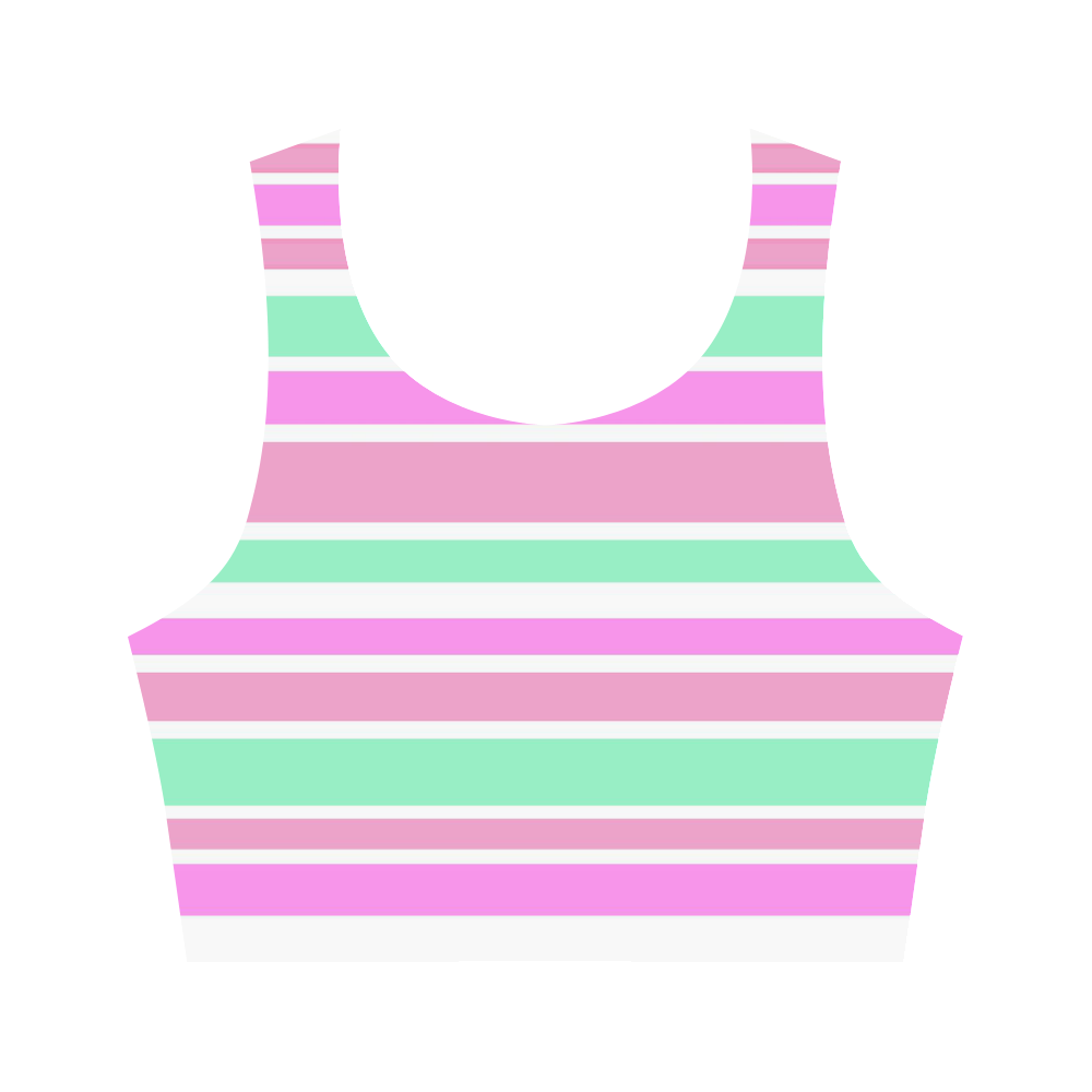 Pink Green Stripes Pattern Women's Crop Top (Model T42)