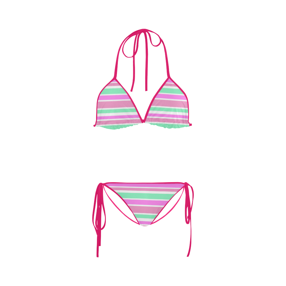 Pink Green Stripes Pattern Custom Bikini Swimsuit