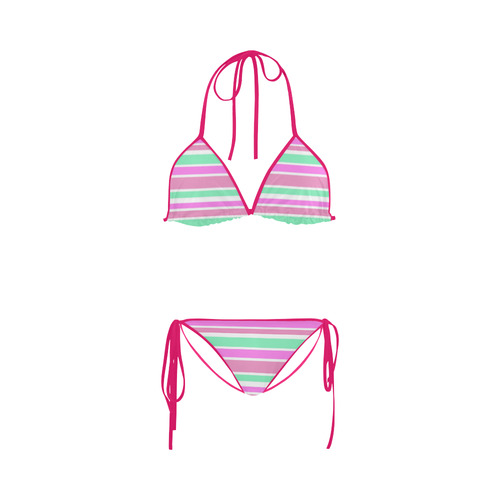 Pink Green Stripes Pattern Custom Bikini Swimsuit