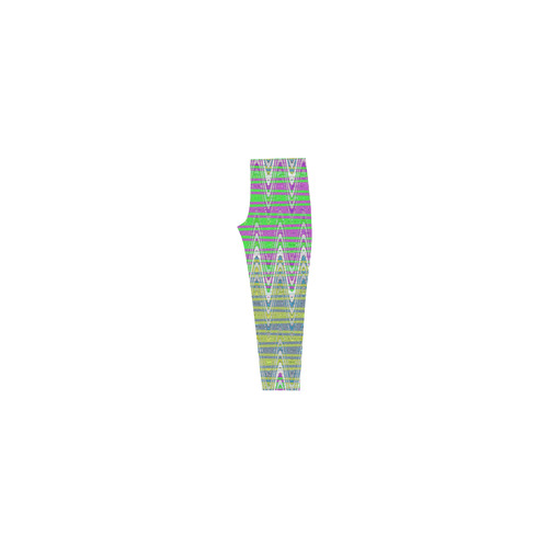 Colorful Pastel Zigzag Waves Pattern Capri Legging (Model L02)