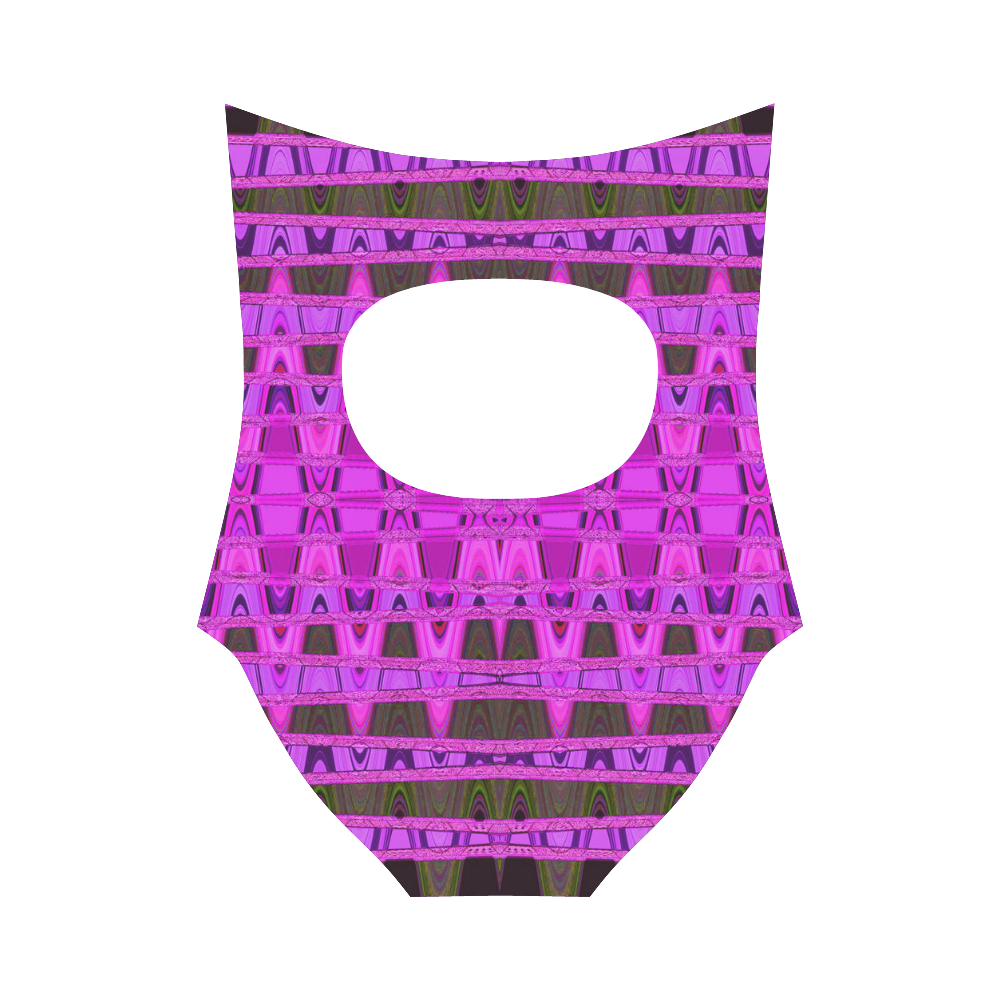 Bright Pink Black Abstract Pattern Strap Swimsuit ( Model S05)