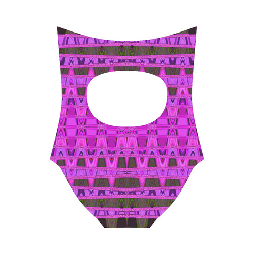 Bright Pink Black Abstract Pattern Strap Swimsuit ( Model S05)