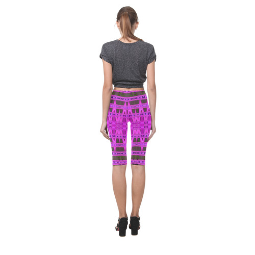Bright Pink Black Abstract Pattern Hestia Cropped Leggings (Model L03)