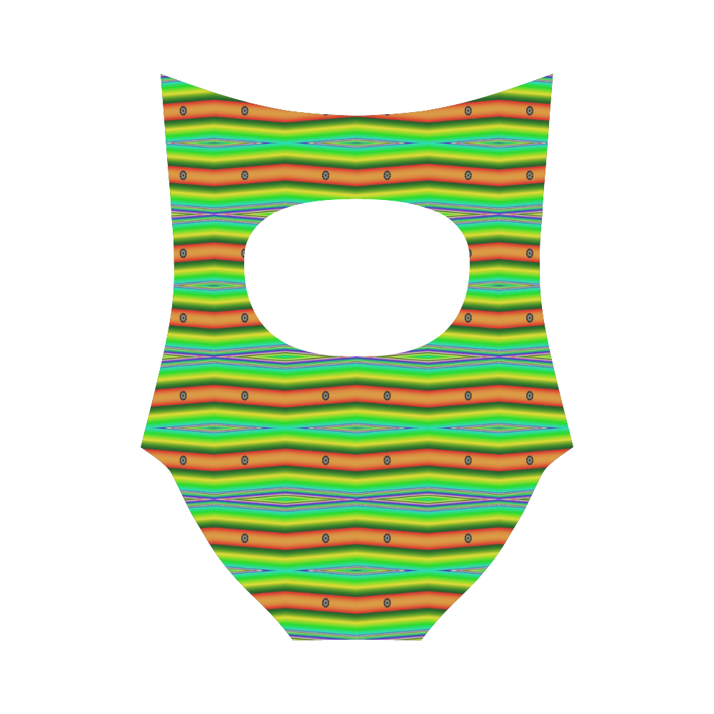 Bright Green Orange Stripes Pattern Abstract Strap Swimsuit ( Model S05)