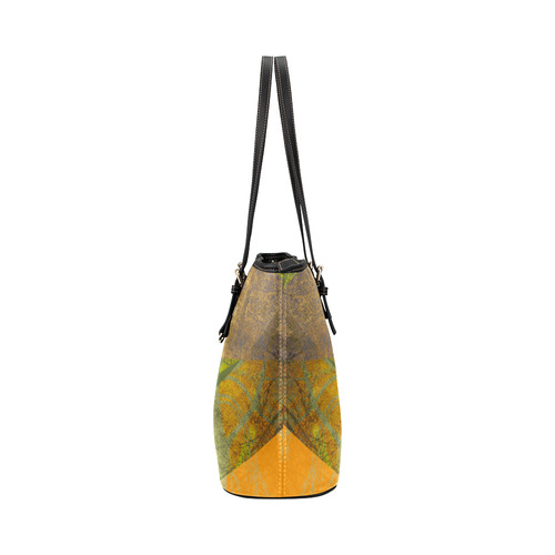 Graphical Trees and Triangles, Yellow_P24-3B-Design-15_ Leather Tote Bag/Small (Model 1651)