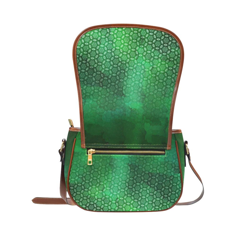 Ombre Green Abstract Forest Saddle Bag/Small (Model 1649) Full Customization